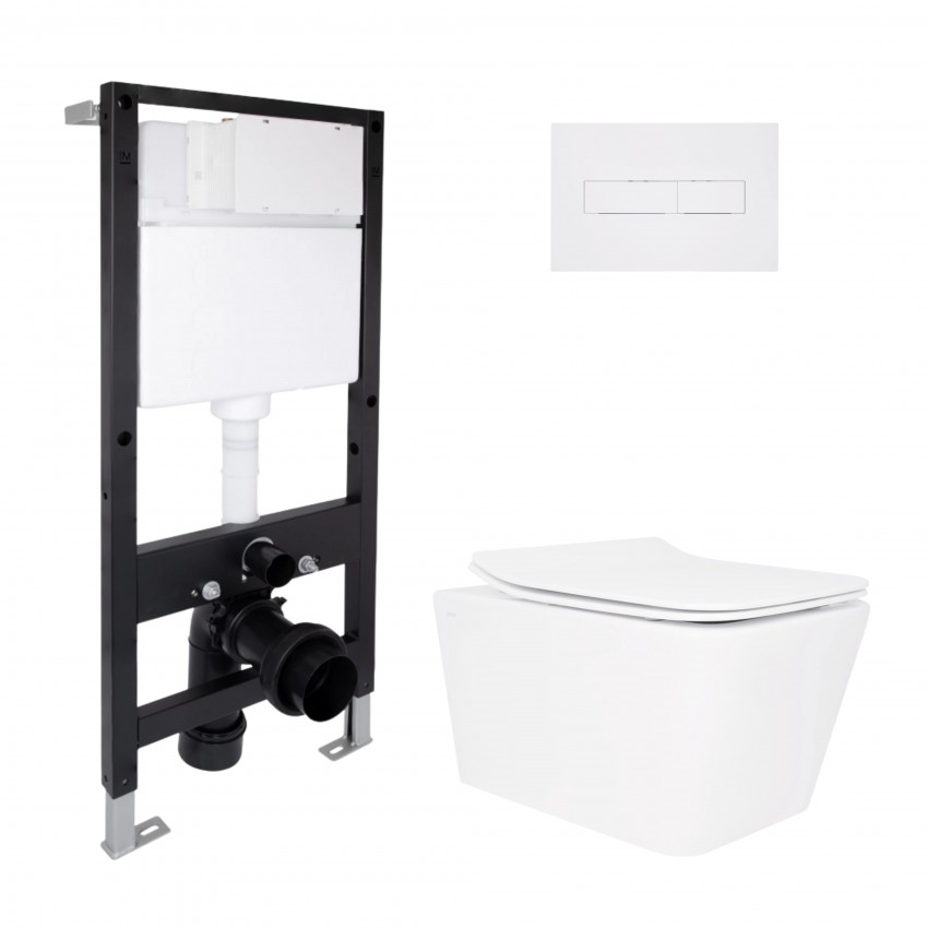 Готове рішення Qtap для ванної кімнати: підвісний унітаз Crow Rimless 520x360x290 + комплект інсталяції Standard (лінійна клавіша White) QTAP