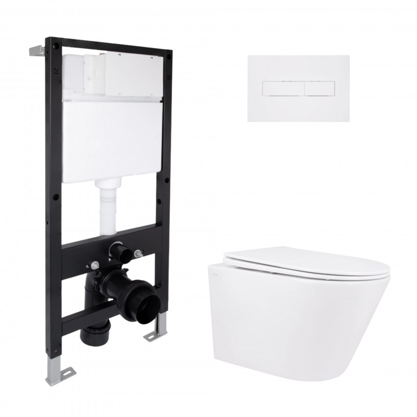 Готове рішення Qtap для ванної кімнати: підвісний унітаз Swan Rimless 520x360x320 + комплект інсталяції Standard (лінійна клавіша White) QTAP