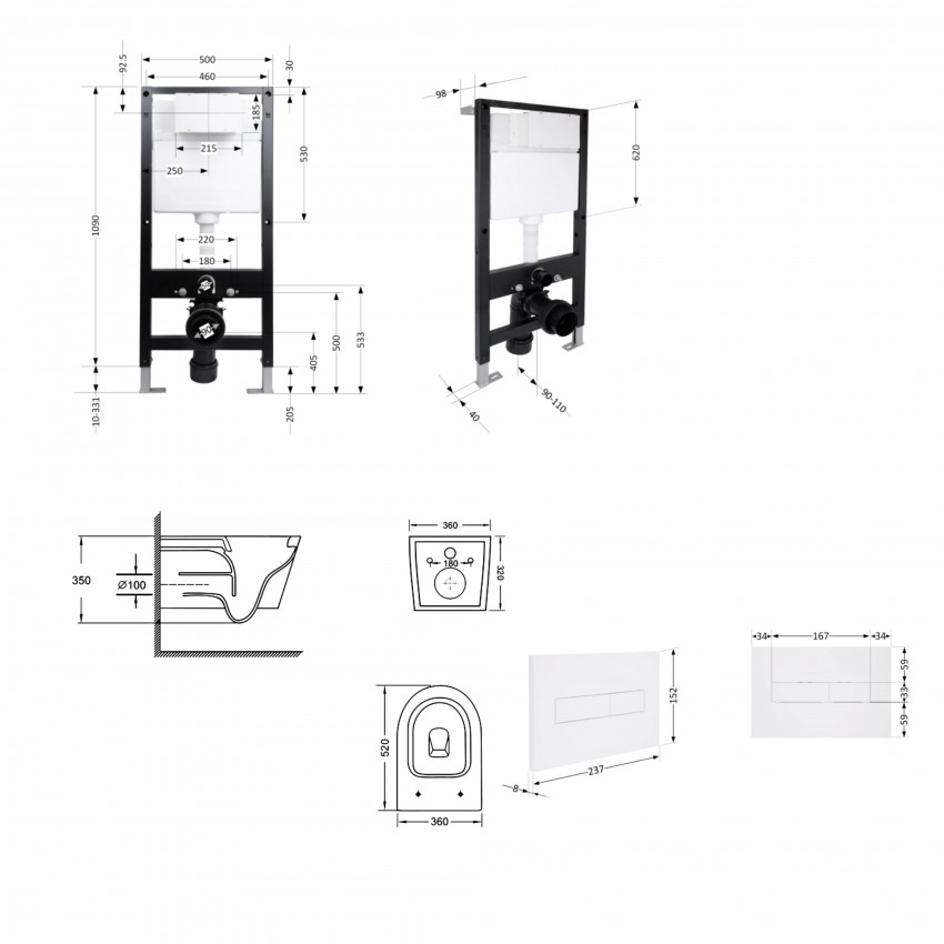 Готове рішення Qtap для ванної кімнати: підвісний унітаз Swan Ultra Quiet 520x360x320 + комплект інсталяції Standard (лінійна клавіша White) QTAP фото 1