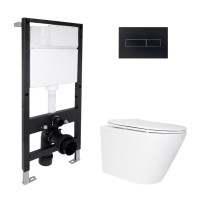 Готове рішення Qtap для ванної кімнати: підвісний унітаз Swan Ultra Quiet 520x360x320 + комплект інсталяції Standard (лінійна клавіша Black) QTAP