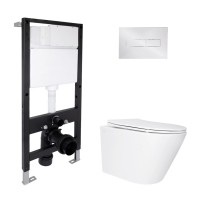 Готове рішення Qtap для ванної кімнати: підвісний унітаз Swan Ultra Quiet 520x360x320 + комплект інсталяції Standard (лінійна клавіша Chrome) QTAP