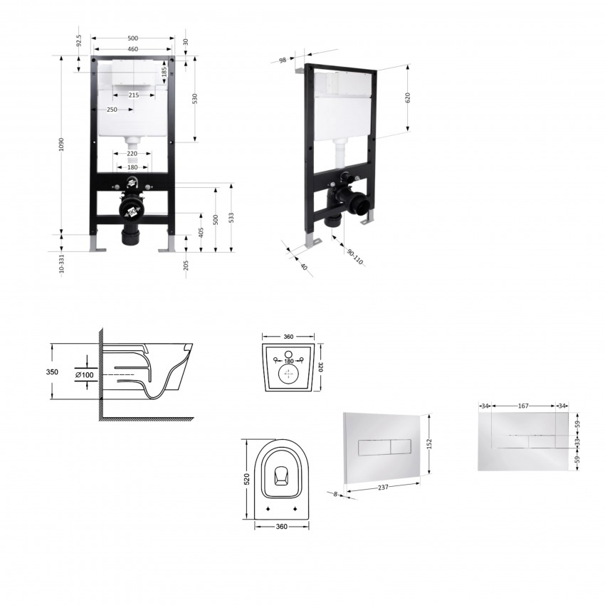 Готове рішення Qtap для ванної кімнати: підвісний унітаз Swan Ultra Quiet 520x360x320 + комплект інсталяції Standard (лінійна клавіша Chrome) QTAP фото 1