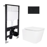 Готове рішення Qtap для ванної кімнати: підвісний унітаз Crow Ultra Quiet 520x360x290 + комплект інсталяції Standard (кругла клавіша Black) QTAP