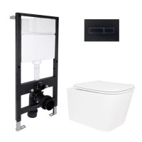 Готове рішення Qtap для ванної кімнати: підвісний унітаз Crow Ultra Quiet 520x360x290 + комплект інсталяції Standard (лінійна клавіша Black) QTAP