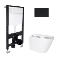 Готове рішення Qtap для ванної кімнати: підвісний унітаз Swan Ultra Quiet 485x360x320 + комплект інсталяції Standard (кругла клавіша Black) QTAP