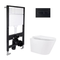 Готове рішення Qtap для ванної кімнати: підвісний унітаз Swan Rimless 520x360x320 + комплект інсталяції Standard (лінійна клавіша Black) QTAP