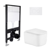 Готове рішення Qtap для ванної кімнати: підвісний унітаз Gemini Ultra Quiet 485x340x350 + комплект інсталяції Standard (кругла клавіша White) QTAP