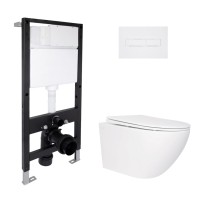 Готове рішення Qtap для ванної кімнати: підвісний унітаз Jay Rimless 520x360x320 + комплект інсталяції Standard (лінійна клавіша White) QTAP