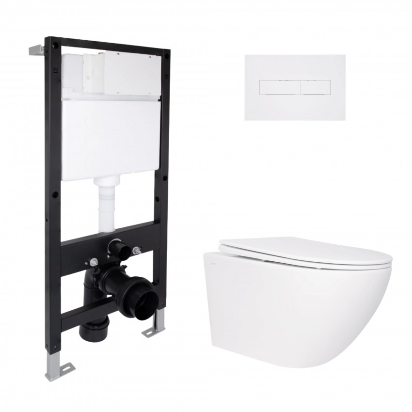 Готове рішення Qtap для ванної кімнати: підвісний унітаз Jay Rimless 520x360x320 + комплект інсталяції Standard (лінійна клавіша White) QTAP