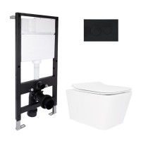 Готове рішення Qtap для ванної кімнати: підвісний унітаз Crow Rimless 520x360x290 + комплект інсталяції Standard (кругла клавіша Black) QTAP
