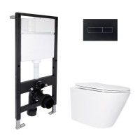 Готове рішення Qtap для ванної кімнати: підвісний унітаз Swan Ultra Quiet 485x360x320 + комплект інсталяції Standard (лінійна клавіша Black) QTAP