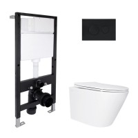 Готове рішення Qtap для ванної кімнати: підвісний унітаз Swan Ultra Quiet 520x360x320 + комплект інсталяції Standard (кругла клавіша Black) QTAP