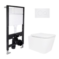 Готове рішення Qtap для ванної кімнати: підвісний унітаз Crow Rimless 485x340x330 + комплект інсталяції Standard (кругла клавіша White) QTAP