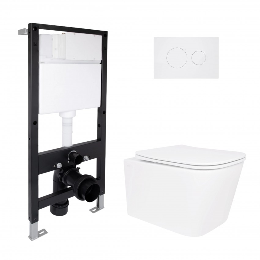 Готове рішення Qtap для ванної кімнати: підвісний унітаз Crow Rimless 485x340x330 + комплект інсталяції Standard (кругла клавіша White) QTAP