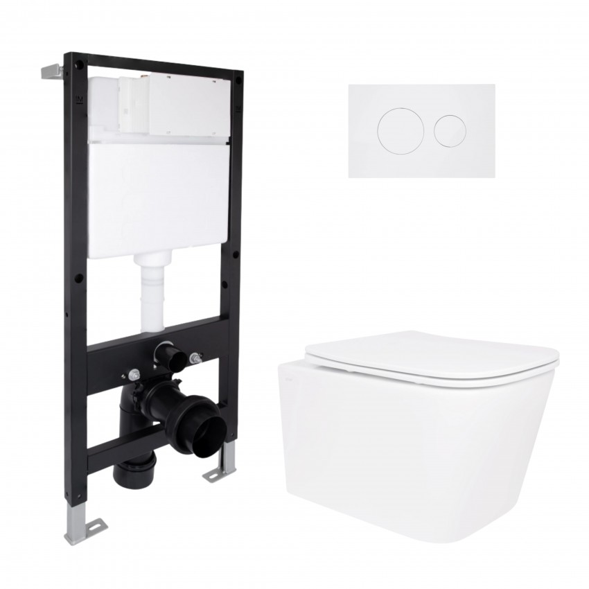Готове рішення Qtap для ванної кімнати: підвісний унітаз Crow Ultra Quiet 485x340x290 + комплект інсталяції Standard (кругла клавіша White) QTAP