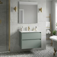 504.139.IK.1 Selnova Square Комплект меблів для ванної кімнати: тумба під раков.80см з 2-ма шухлядами + раковина slim rim з 1отв.під зміш. та переливом, колір зелена шавлія мат (1 сорт) GEBERIT