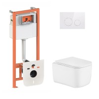 Готове рішення Qtap для ванної кімнати: підвісний унітаз Gemini Ultra Quiet 485×340×350 + комплект інсталяції Nest 4 в 1 (кругла клавіша White) QTAP