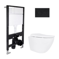 Готове рішення Qtap для ванної кімнати: підвісний унітаз Robin ML Ultra Quiet 520x365x365 + комплект інсталяції Standard (кругла клавіша Black) QTAP