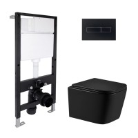 Готове рішення Qtap для ванної кімнати: підвісний унітаз Crow Ultra Quiet 485x340x290 + комплект інсталяції Standard (лінійна клавіша Black) QTAP
