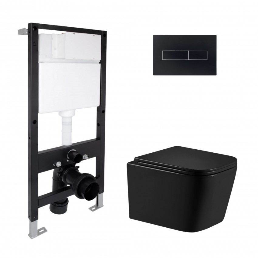 Готове рішення Qtap для ванної кімнати: підвісний унітаз Crow Ultra Quiet 485x340x290 + комплект інсталяції Standard (лінійна клавіша Black) QTAP