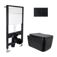 Готове рішення Qtap для ванної кімнати: підвісний унітаз Gemini Ultra Quiet 520x360x350 + комплект інсталяції Standard (лінійна клавіша Black) QTAP