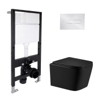 Готове рішення Qtap для ванної кімнати: підвісний унітаз Crow Ultra Quiet 485x340x290 + комплект інсталяції Standard (лінійна клавіша Chrome) QTAP