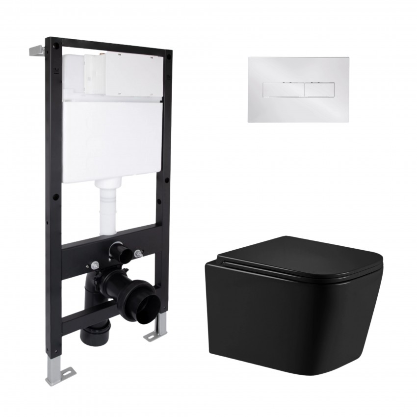 Готове рішення Qtap для ванної кімнати: підвісний унітаз Crow Ultra Quiet 485x340x290 + комплект інсталяції Standard (лінійна клавіша Chrome) QTAP