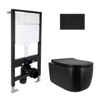 Готове рішення Qtap для ванної кімнати: підвісний унітаз Taurus Ultra Quiet 515x360x350 + комплект інсталяції Standard (кругла клавіша Black) QTAP