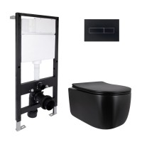Готове рішення Qtap для ванної кімнати: підвісний унітаз Taurus Ultra Quiet 515x360x350 + комплект інсталяції Standard (лінійна клавіша Black) QTAP