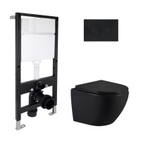 Готове рішення Qtap для ванної кімнати: підвісний унітаз Jay Ultra Quiet 485x360x320 + комплект інсталяції Standard (кругла клавіша Black) QTAP