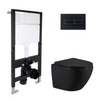 Готове рішення Qtap для ванної кімнати: підвісний унітаз Jay Ultra Quiet 485x360x320 + комплект інсталяції Standard (лінійна клавіша Black) QTAP