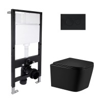 Готове рішення Qtap для ванної кімнати: підвісний унітаз Crow Ultra Quiet 485x340x290 + комплект інсталяції Standard (кругла клавіша Black) QTAP