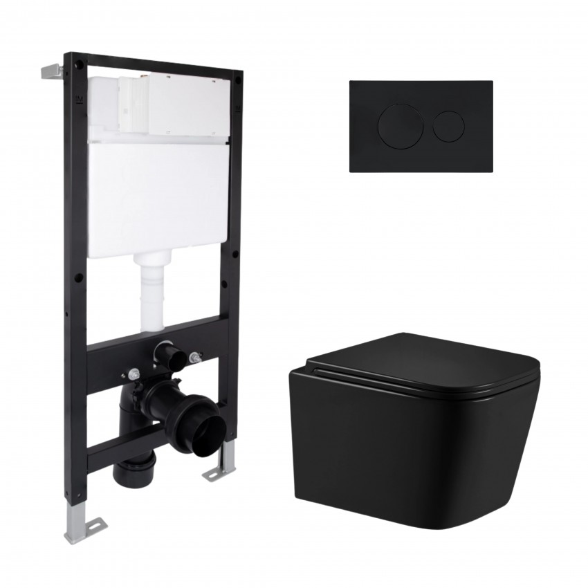 Готове рішення Qtap для ванної кімнати: підвісний унітаз Crow Ultra Quiet 485x340x290 + комплект інсталяції Standard (кругла клавіша Black) QTAP