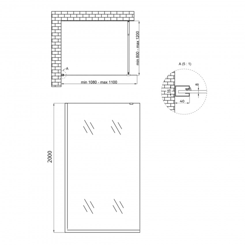 Стіна Walk-In Standard BLM2011.C8, 110x200 см, скло 8 мм Clear, CalcLess, нерухома Qtap QTAP фото 1