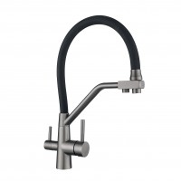 Змішувач для кухні Aria 020F3, Graphite/Black (k35) з гнучким виливом з підключенням для питної води LDARI020F3BGRP49568 Lidz LIDZ