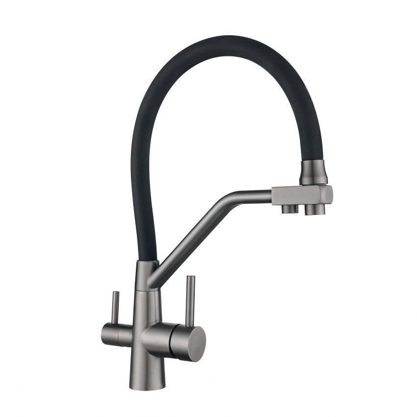 Змішувач для кухні Aria 020F3, Graphite/Black (k35) з гнучким виливом з підключенням для питної води LDARI020F3BGRP49568 Lidz LIDZ