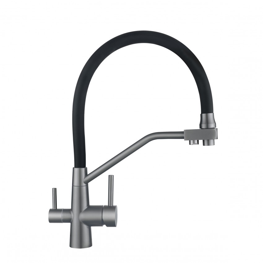 Змішувач для кухні Aria 020F3, Graphite/Black (k35) з гнучким виливом з підключенням для питної води LDARI020F3BGRP49568 Lidz LIDZ фото 2