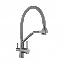 Змішувач для кухні Aria 020F3, Graphite/Grey (k35) з гнучким виливом з підключенням для питної води LDARI020F3GGRP49569 Lidz LIDZ