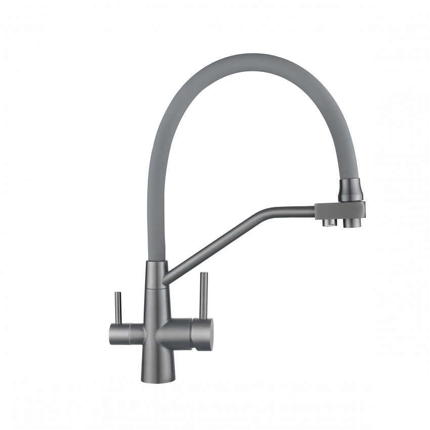 Змішувач для кухні Aria 020F3, Graphite/Grey (k35) з гнучким виливом з підключенням для питної води LDARI020F3GGRP49569 Lidz LIDZ фото 2