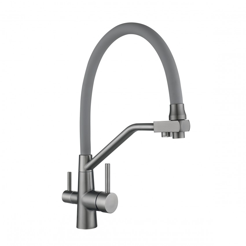 Змішувач для кухні Aria 020F3, Graphite/Grey (k35) з гнучким виливом з підключенням для питної води LDARI020F3GGRP49569 Lidz LIDZ
