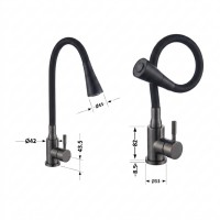 Змішувач для кухні Aria 015F31, Graphite/Black (k35) з гнучким виливом LDARI015F31BGRP49566 Lidz LIDZ фото 1