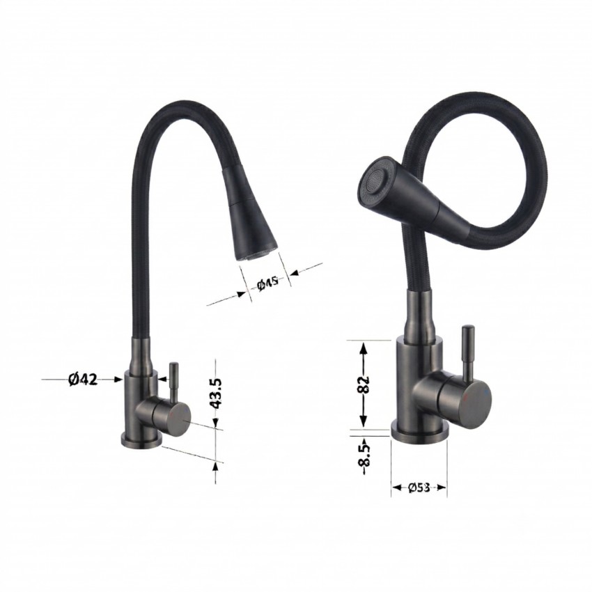 Змішувач для кухні Aria 015F31, Graphite/Black (k35) з гнучким виливом LDARI015F31BGRP49566 Lidz LIDZ фото 1