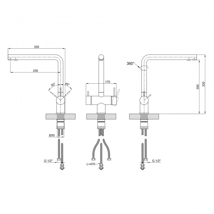 Змішувач для кухні Aria 020F1, Graphite (k35) з підключенням для питної води LDARI020F1GRP49563 Lidz LIDZ фото 1