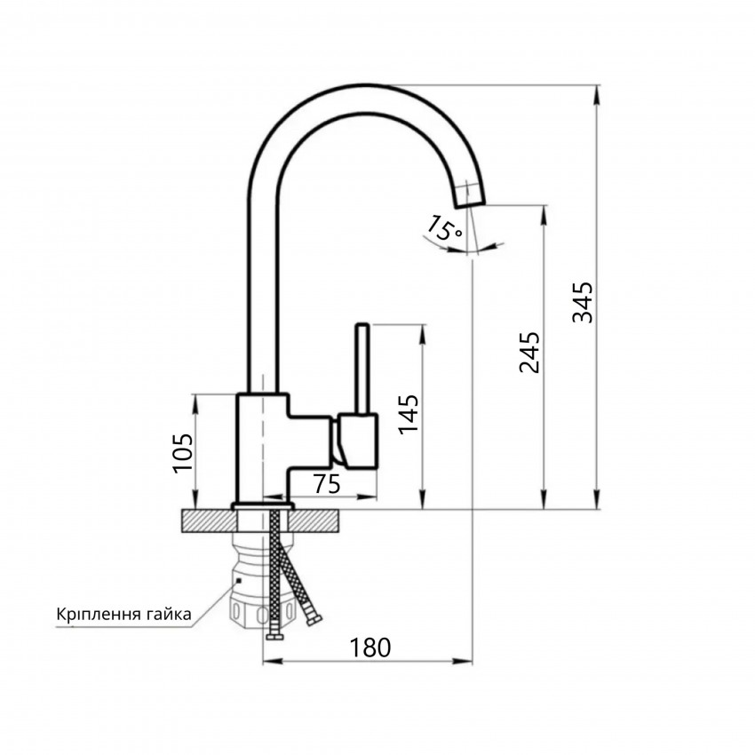Змішувач для кухні Aria 015F, Graphite (k35)  LDARI015FGRP49559 Lidz LIDZ фото 1