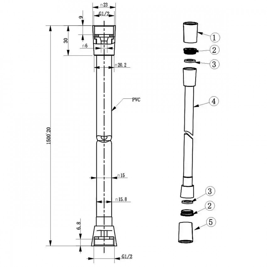 D113000001000GM Flow Душовий шланг з латунними гайками G1/2’’ довжиною 1,5 м, gun metal (1 сорт) DEVIT фото 2
