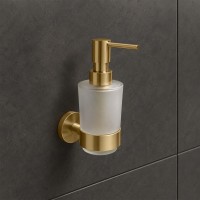 DFL21010801BG Flow Диспенсер для рідкого мила з тримачем, колір Brushed Gold PVD (1 сорт) DEVIT фото 1