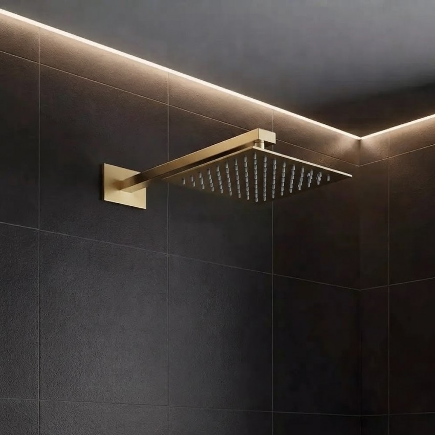 D113000000120BG Flow Верхня душова лійка 250x250 мм з кронштейном, brushed gold (1 сорт) DEVIT фото 1
