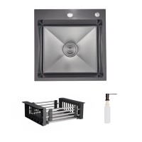 Комплект Lidz Handmade H5050HB Мийка для кухні інтегрована Decor Black PVD Honeycomb у комплекті з дозатором + Lidz LIDZK01B Корзина для кухонної мийки LIDZ