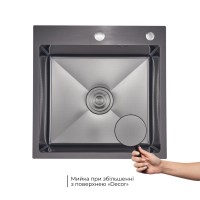 Комплект Lidz Handmade H5050HB Мийка для кухні інтегрована Decor Black PVD Honeycomb у комплекті з дозатором + Lidz LIDZK01B Корзина для кухонної мийки LIDZ фото 3
