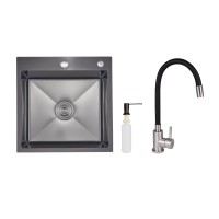 Акційний набір Lidz: мийка інтегрована Decor Black PVD Honeycomb 2,5/0,5 мм + Змішувач Aria для кухні з гнучким виливом (k35) Black LIDZ